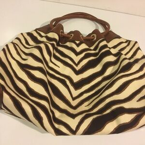 Brown and Cream Michael Kors Striped Women's Bag